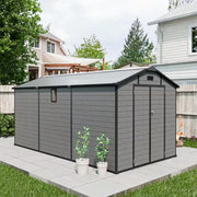 8 Ft. W X 14 Ft. D Plastic Resin Storage Shed with Floor and Windows in Dark Gray