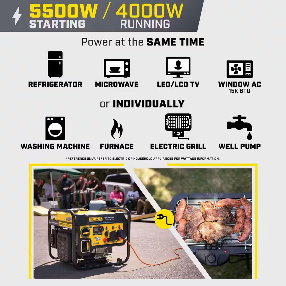 5500/4000-Watt Recoil Start Gas Open Frame Inverter Generator, Free 3-Year Warranty for RV and Home (CARB)