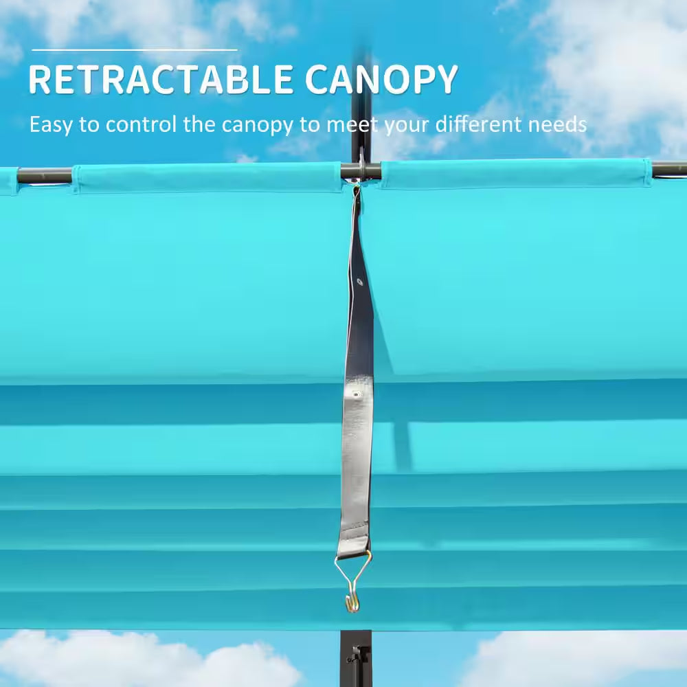 11 Ft. X 16 Ft. Dark Gray Aluminum Pergola with Lake Blue Adjustable Canopy