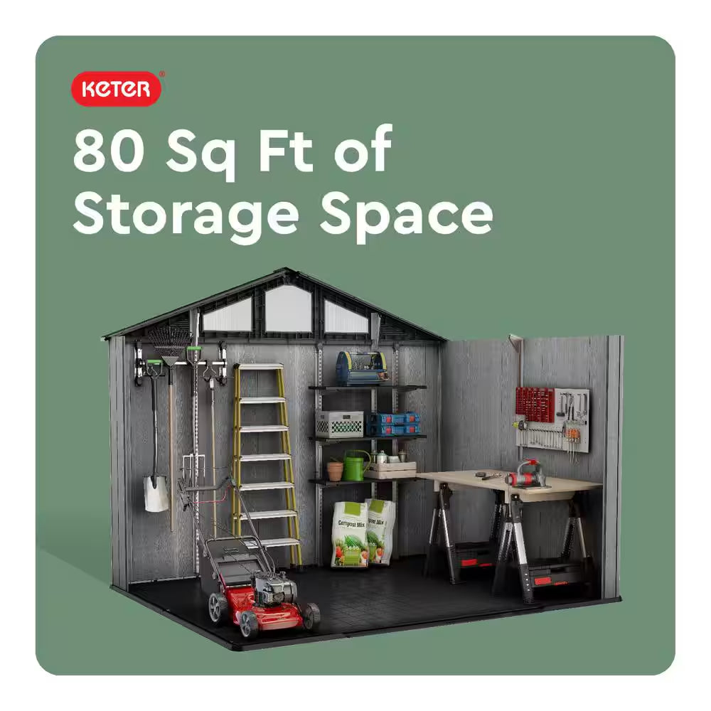 Stronghold 2.0 10 Ft. W X 8 Ft. D Resin Plastic Outdoor Storage Shed with Floor (74 Sq. Ft.) in Grey