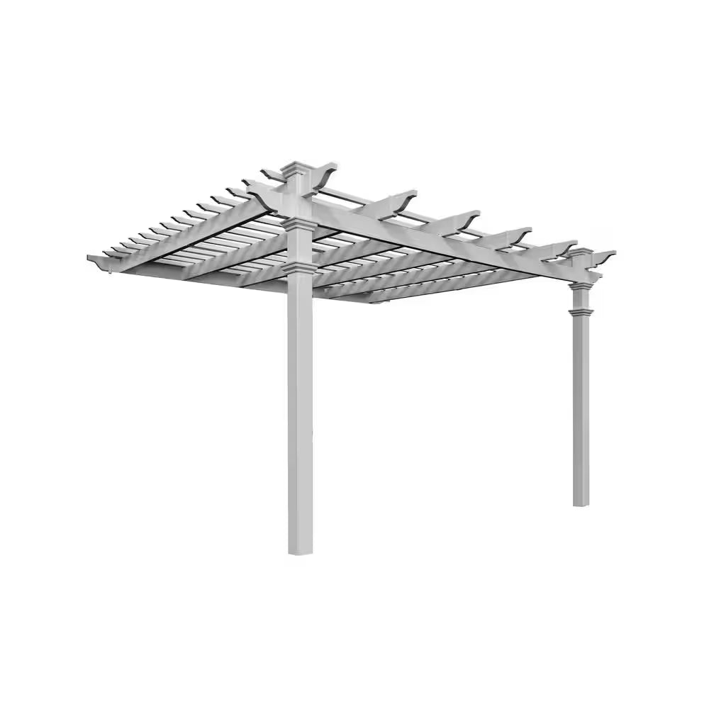 144"L X 152"W X 106"H Vinyl Freemont Attached Pergola, White, VA42044