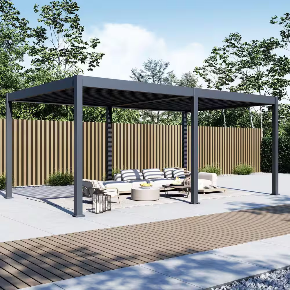 Grand Tuscan 12 Ft. X 20 Ft. Aluminum Louvered Pergola with Adjustable Roof, Slate Gray