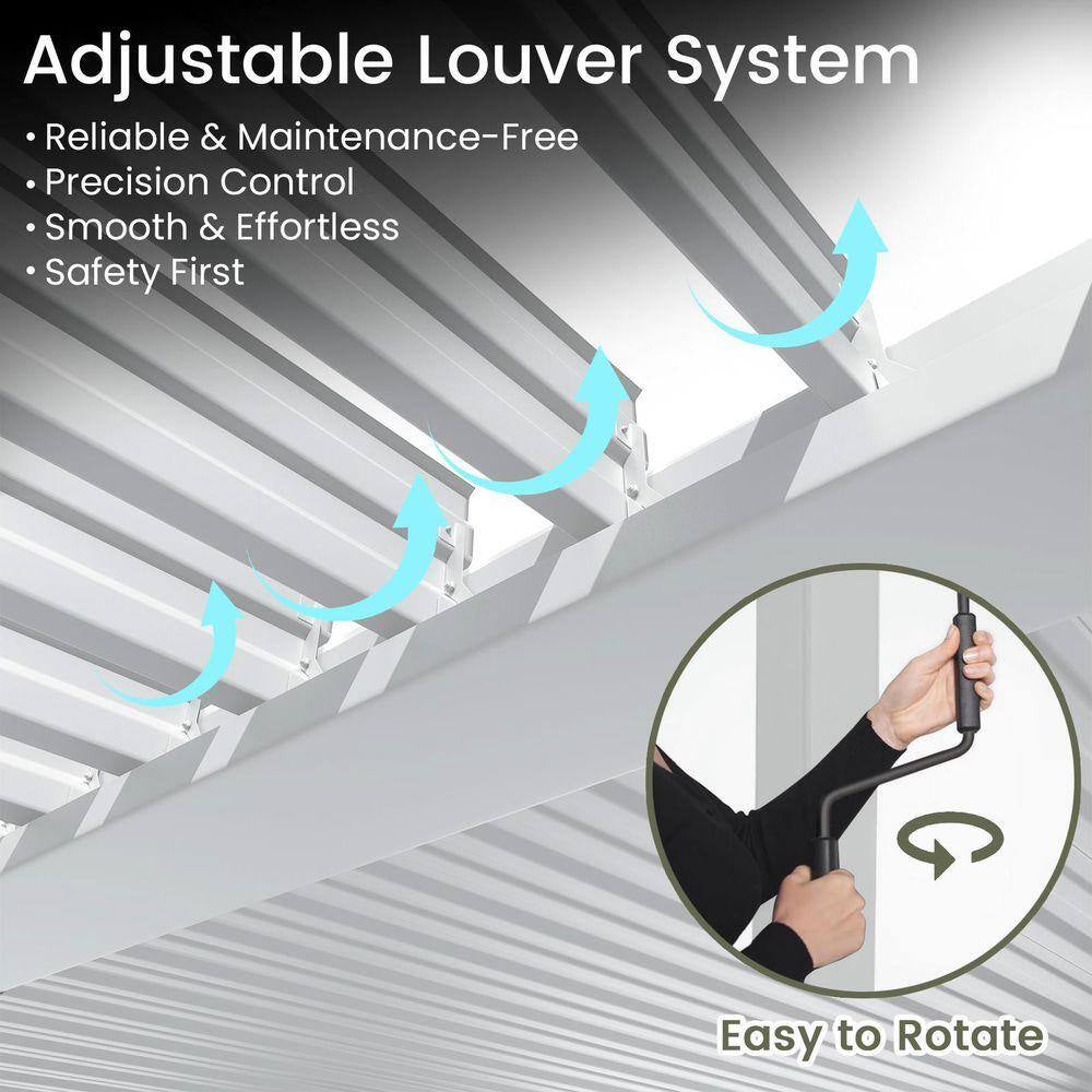 12 Ft. X 16 Ft. White Aluminum Louvered Pergola with Steel Roof