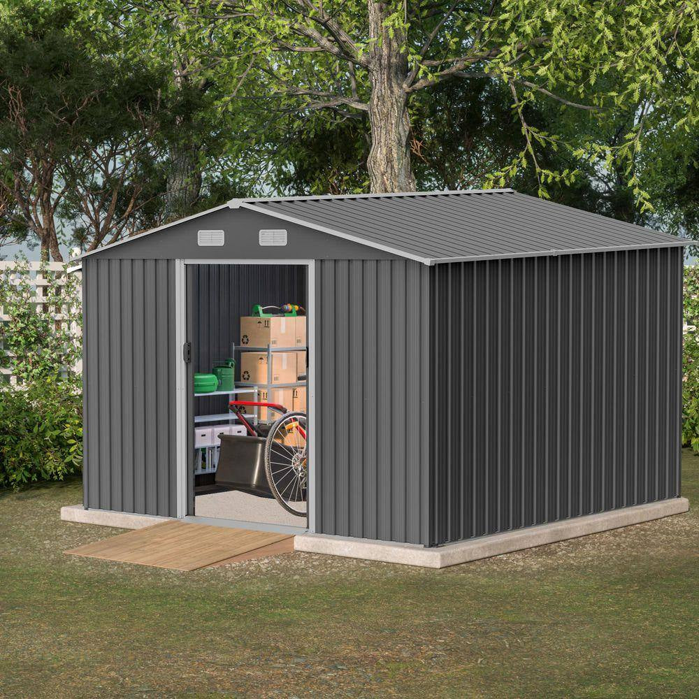 10 X 8' Outdoor Storage Shed, Metal Foundation & Lockable Doors, Tool Shed for Garden, Patio,Backyard Gray(78.78 Sq Ft.)