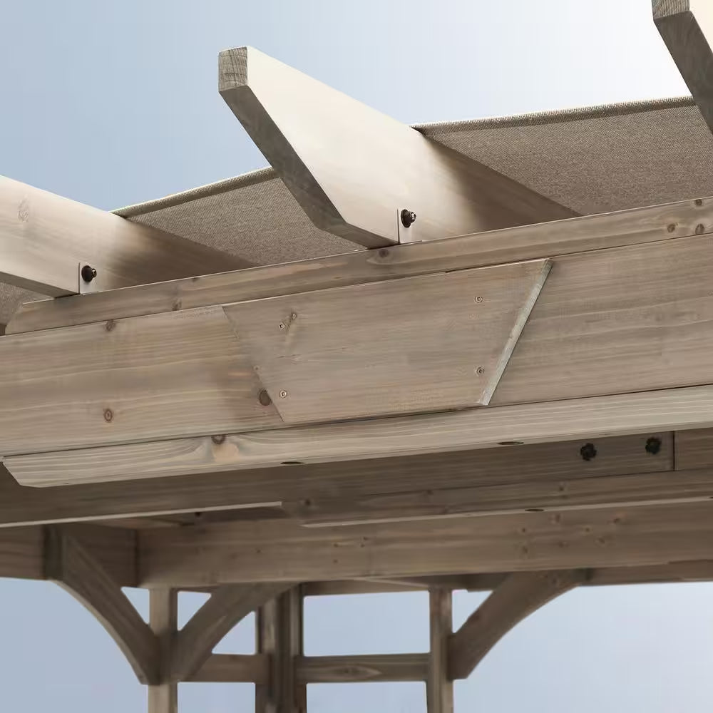 Madison 10 Ft. X 14 Ft. Timber Gray Cedar Wood Backyard Patio Pergola Including UV Sun Shade, Counter and Serving Bar