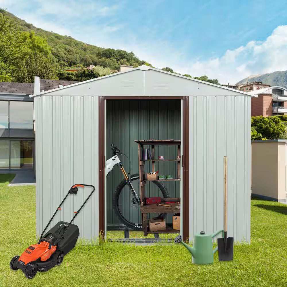 8 Ft.W X 4 Ft.D Outdoor Metal Storage Shed, Tool House with Metal Foundation for Patio, Yard, Lawn, White (30 Sq. Ft.)
