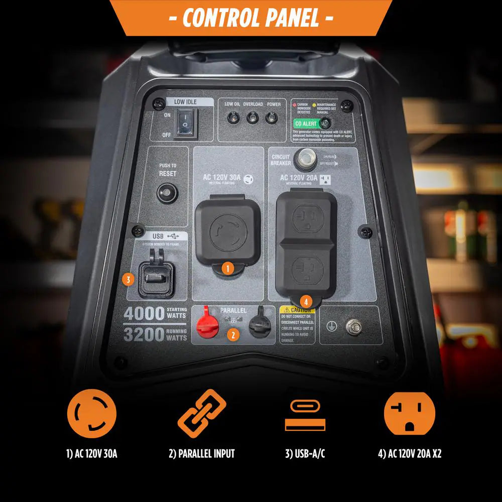 4000-Watt Recoil Start Gasoline Powered Inverter Generator Light-Weight and Quiet with 145Cc OHV Engine