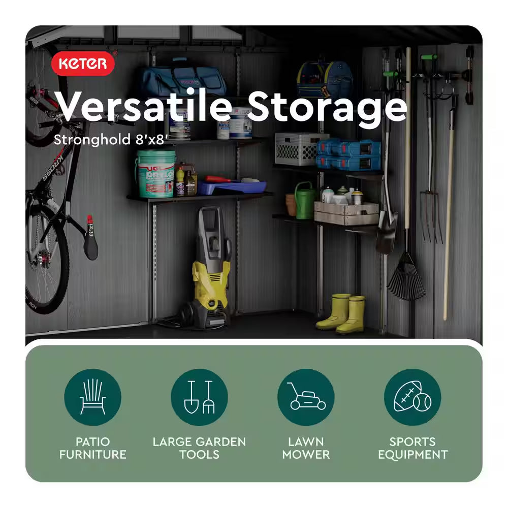 Stronghold 2.0 8 Ft. W X 8 Ft. D Resin Plastic Outdoor Storage Shed with Floor (64 Sq. Ft.) in Grey