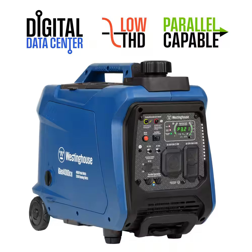 4,000-Watt Gas Powered Portable Inverter Generator with Recoil Start, LED Data Center
