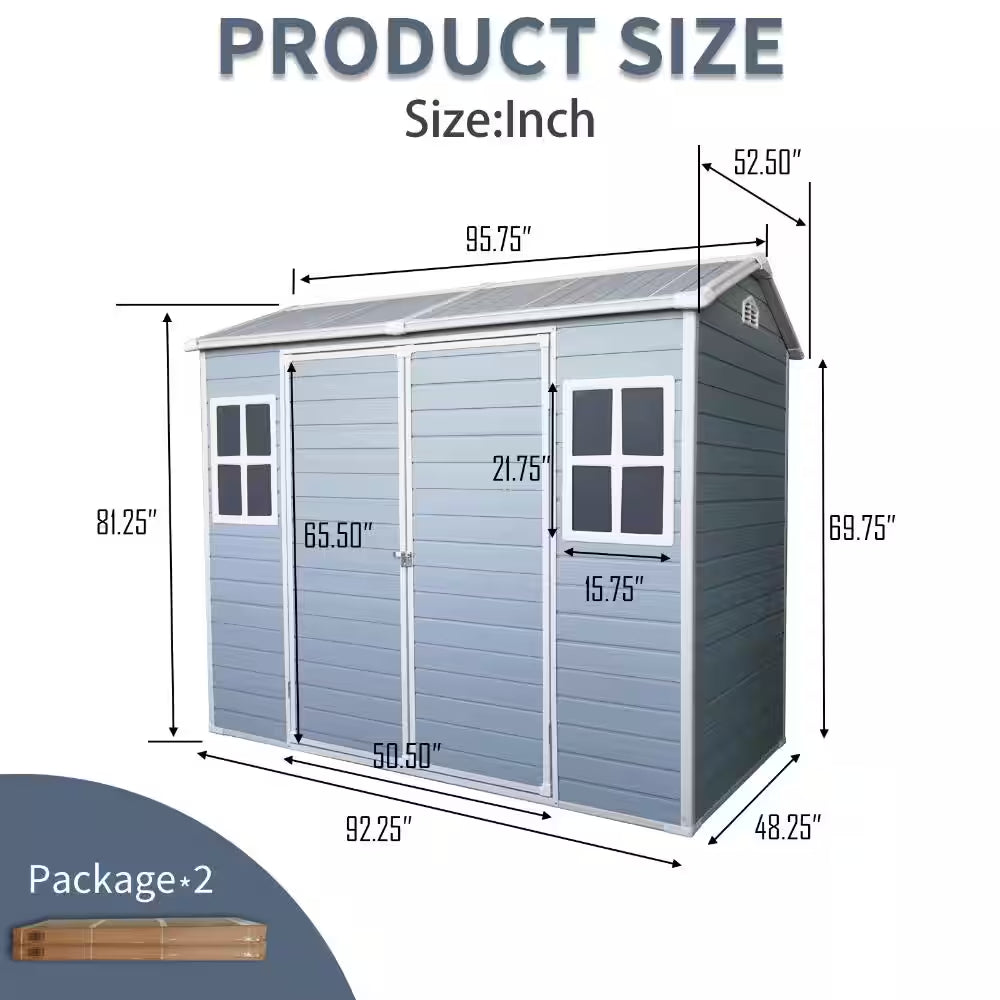 4 Ft. W X 8 Ft. D Gray Outdoor Storage Resin Shed with Floor, Outdoor Tool Shed for Gargen Patio Yard (32 Sq. Ft. )