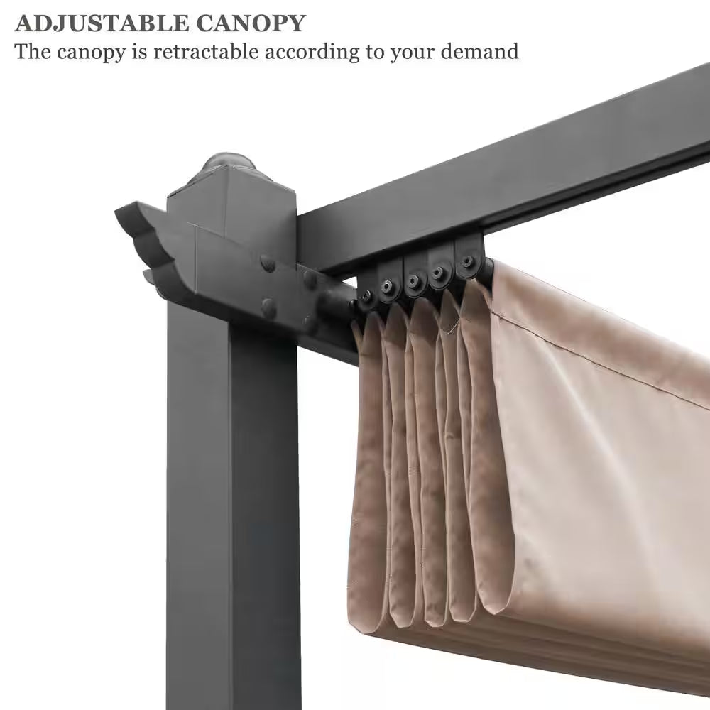 13 Ft. X 10 Ft. Khaki Metal Flat Pergola with Canopy