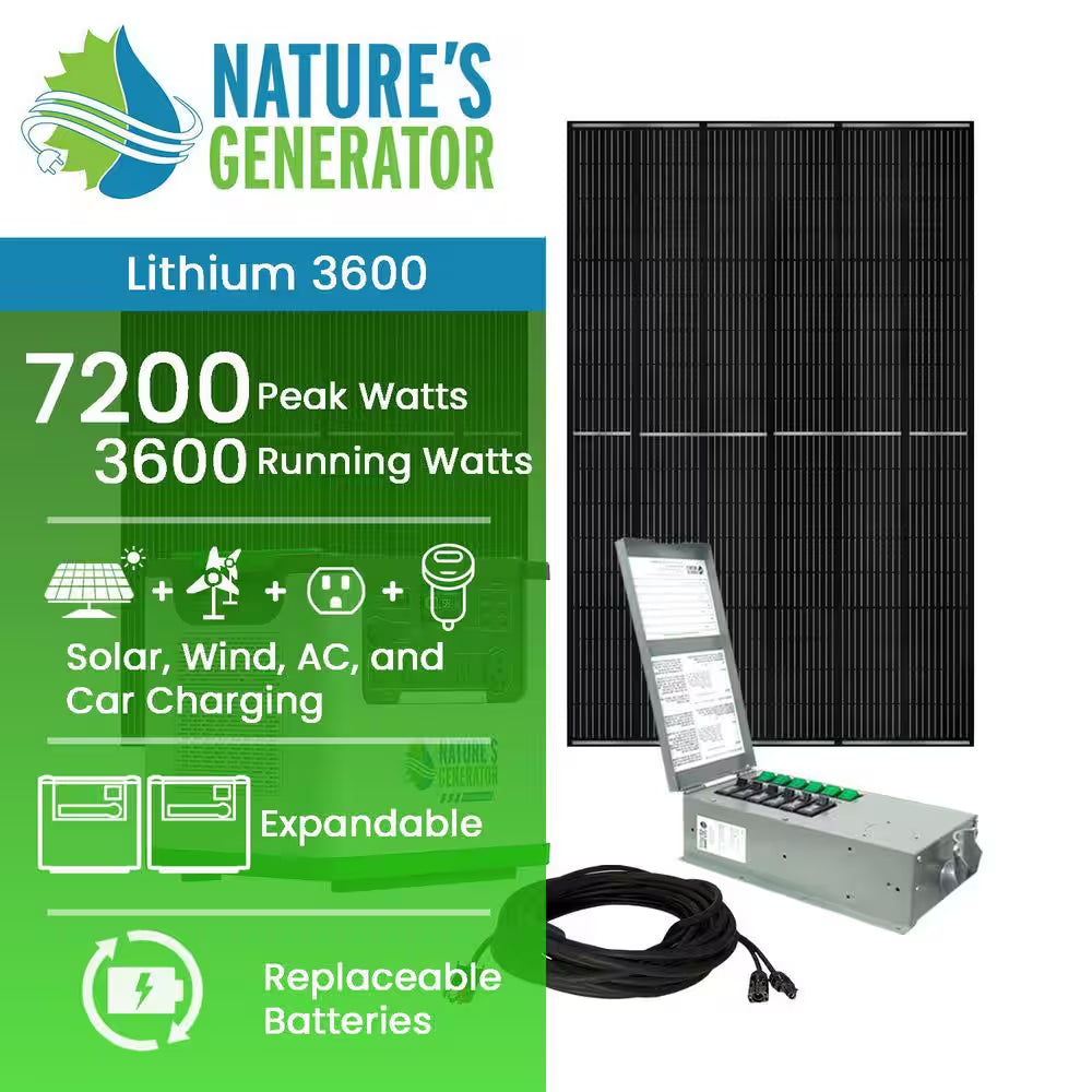 3600W Output/7200W Peak Push-Button Start 3072Wh L3600 Solar Generator, with 2-Piece 440W Solar Panels and Transfer Kit