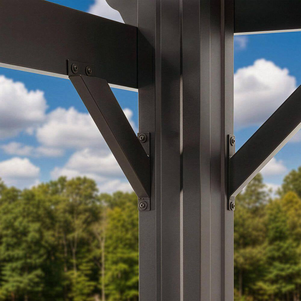 Stratford 14 Ft. X 12 Ft. Black Galvanized Steel Traditional Outdoor Patio Pergola with Trellis Roof