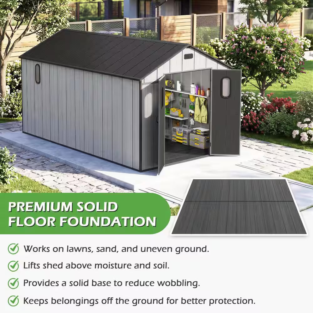 8 Ft. W X 14 Ft. D Resin Outdoor Storage Shed with Floor, Windows, and Vents