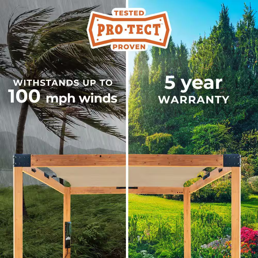 Brendan 10 Ft. X 12 Ft. Light Brown Cedar Wood Patio Pergola with Sun Shade Sail Screen Canopy and Powerport