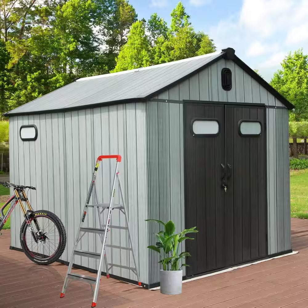 8 Ft. X 16 Ft. Outdoor Resin Patio Storage Shed with Lockable Door, Windows & Vents, Weatherproof, Gray