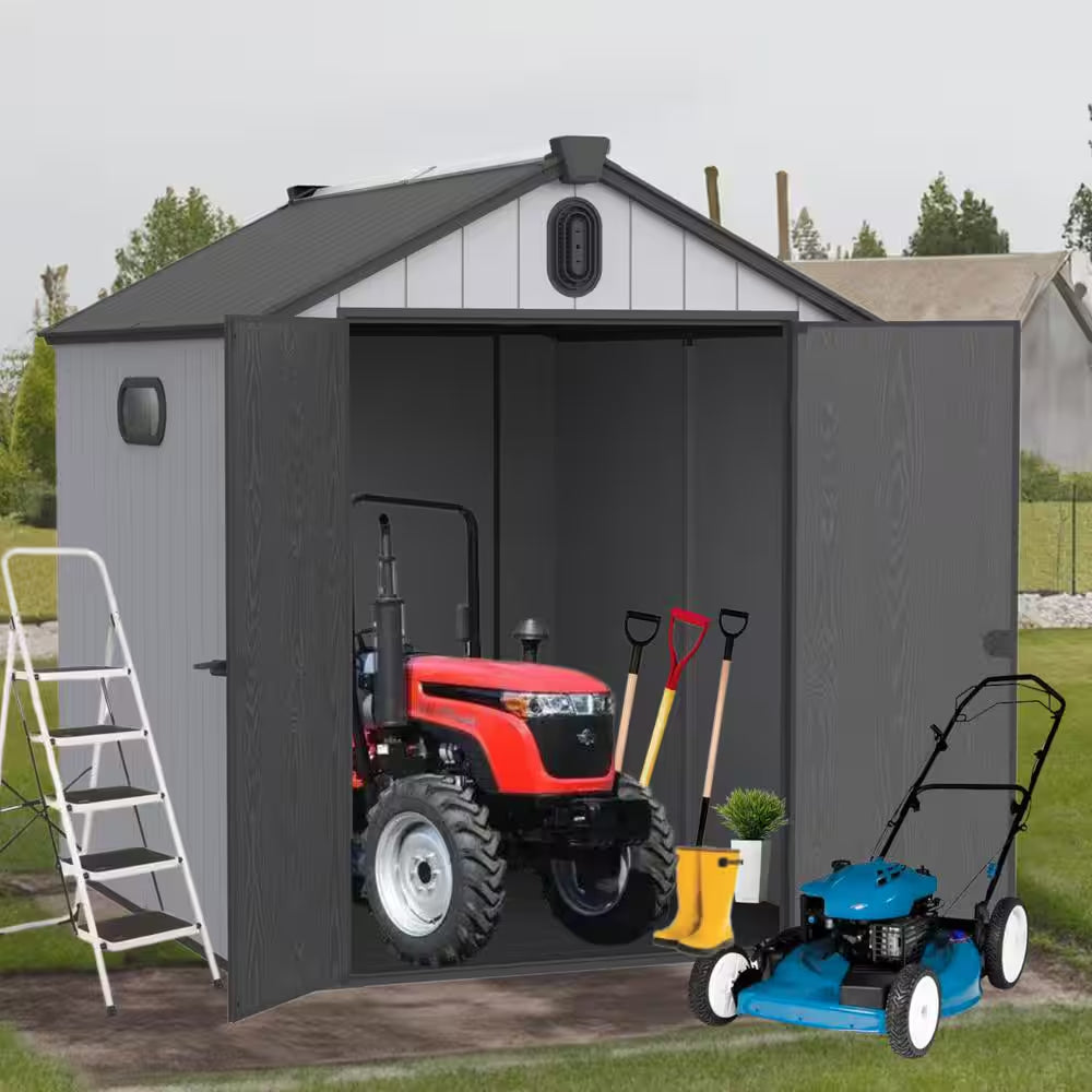 6 Ft. W X 8 Ft. D Outdoor Plastic Storage Shed with Double-Door, Plastic Floor for Backyard Garden (48 Sq. Ft.)