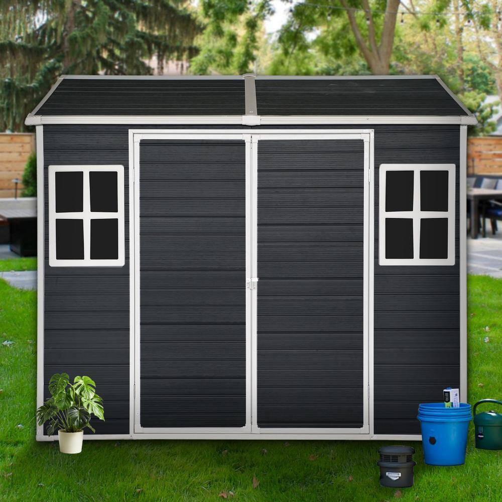 8 Ft.W X 4 Ft.D Plastic Outdoor Resin Storage Shed with Floor and 2 Windows, with Lockable Door,32 Sq. Ft.