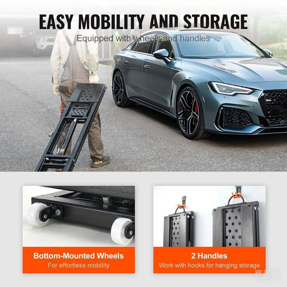 Car Lift, 25.6 In. Max. Height, 5,000 Lbs. Capacity Portable Car Lift, with Extended-Length Plates, Carbon Steel