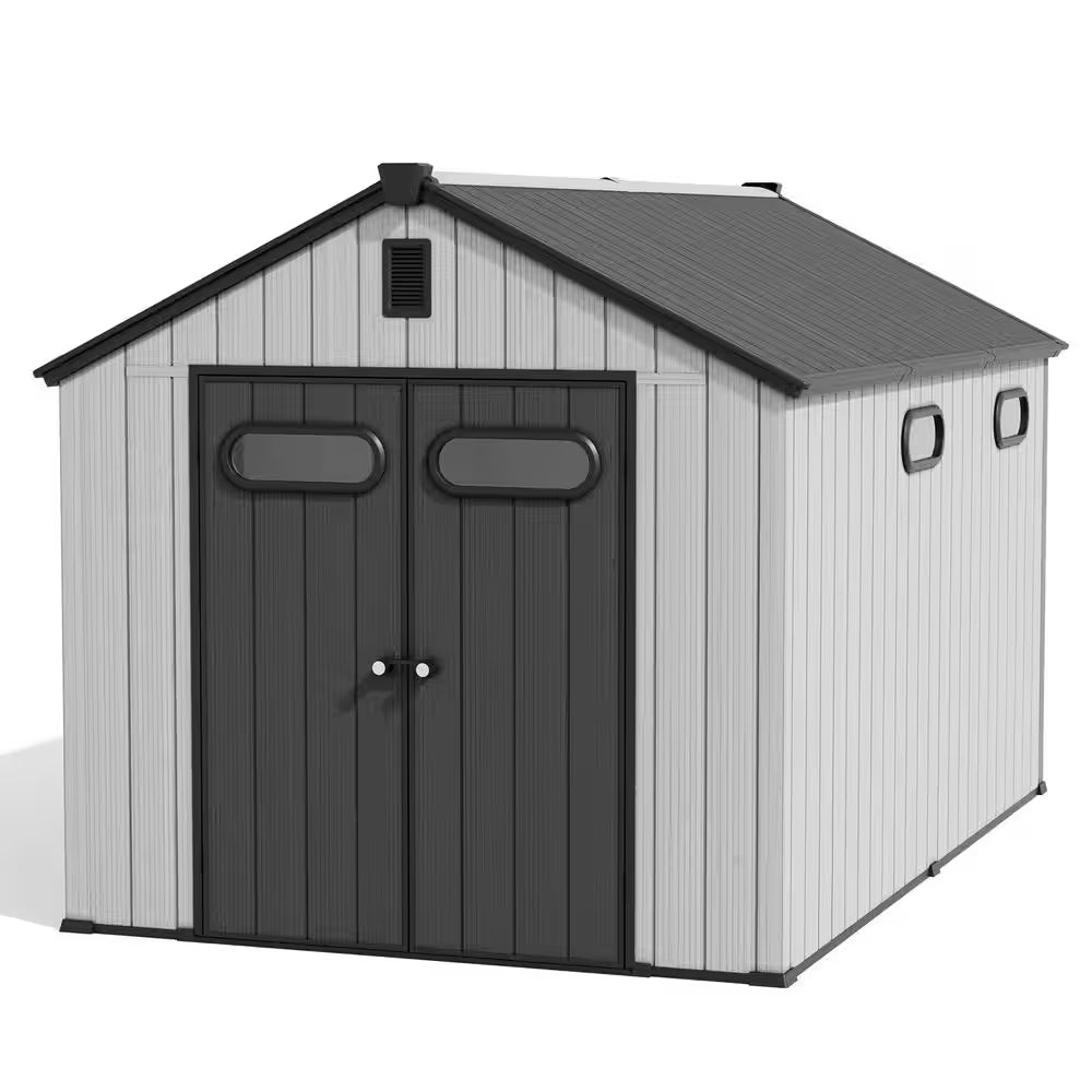 12 Ft. X 8 Ft. Resin Storage Shed with Floor All-Weather Plastic Garden Tool Shed with Windows 96 Sq. Ft. in Light Gray