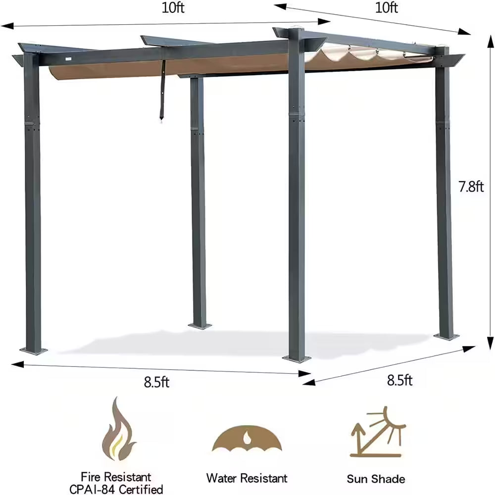 11 Ft. X 16 Ft. Lake Blue Outdoor Retractable Pergola, Patio Grill Gazebo, Weather-Resistant