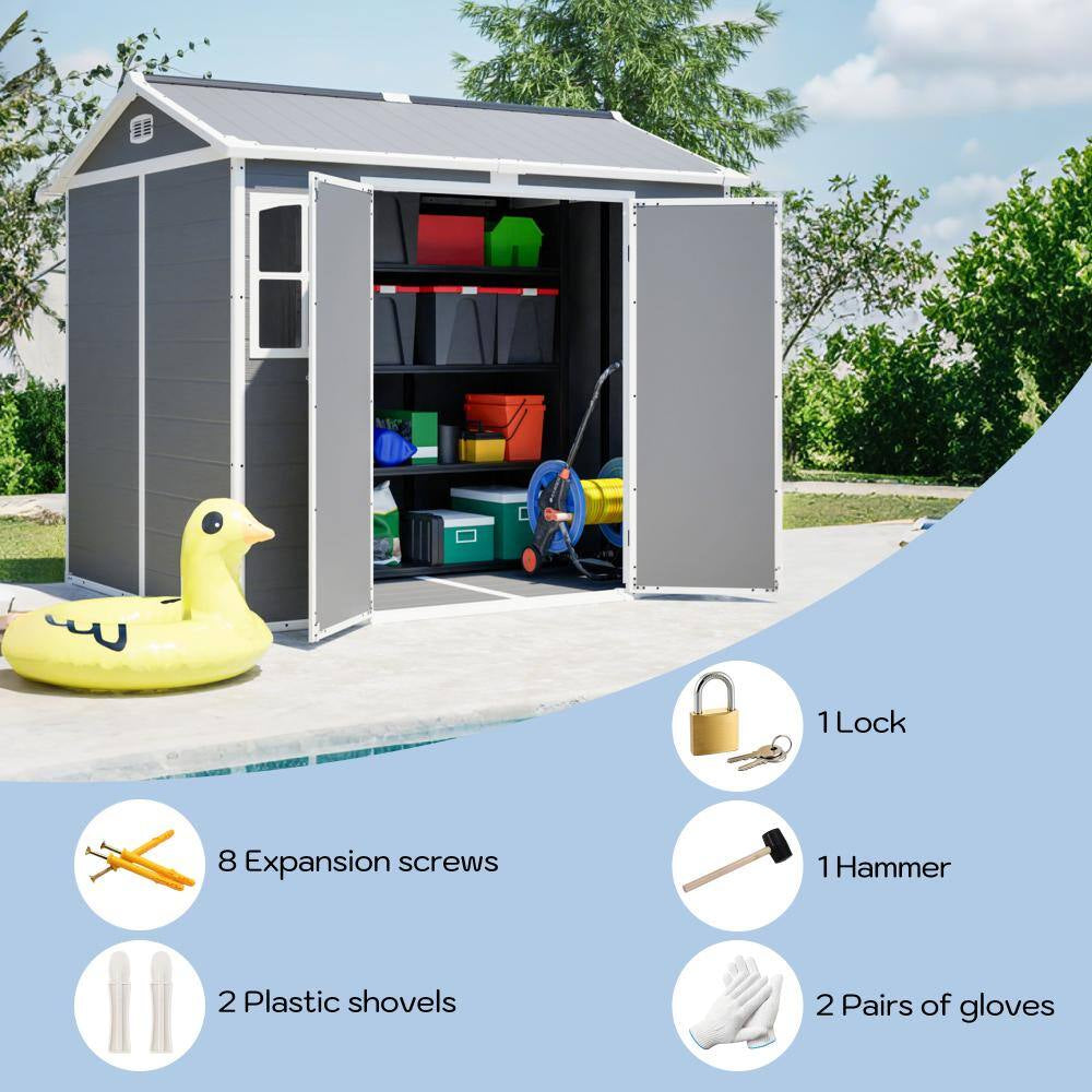 8X6 Ft Plastic Utility Shed with Lockable Door, Ventilation , Waterproof Design for Garden,Coverage Area- 46 Sq.Ft