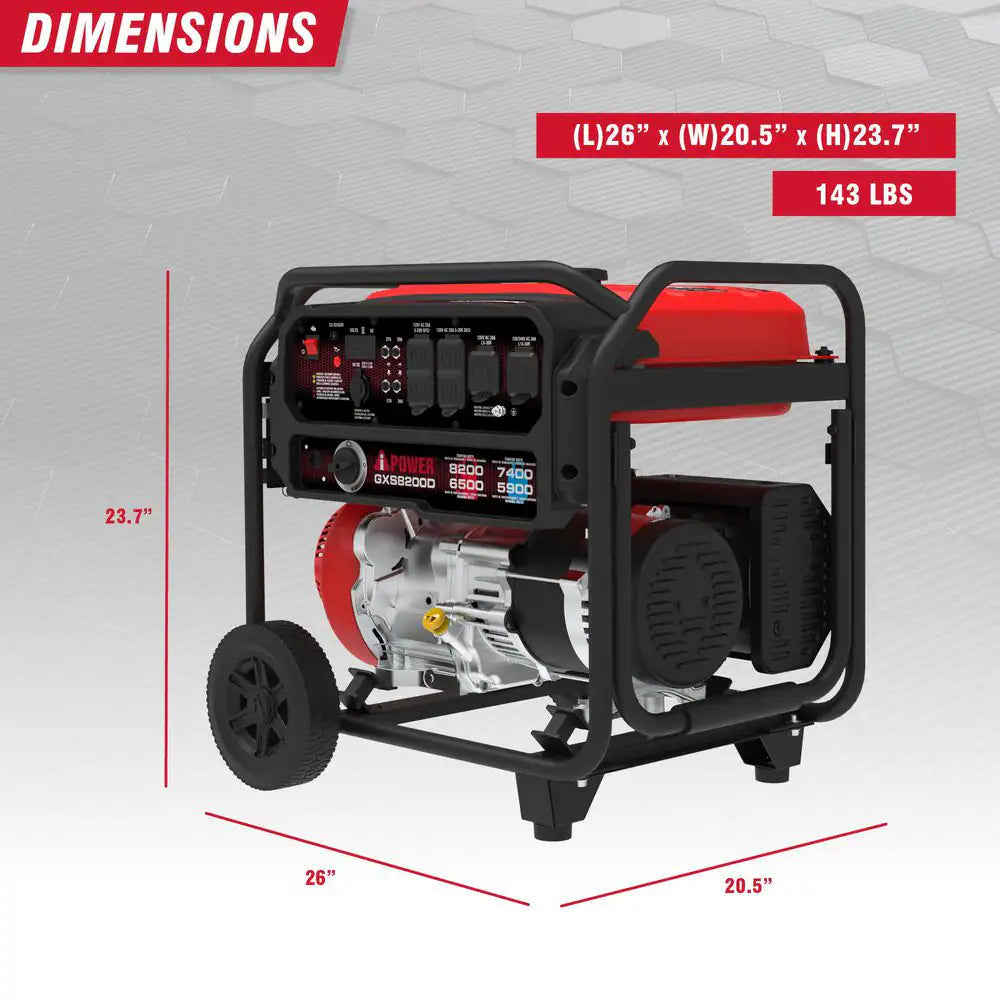 8200-Watt Recoil Start Gasoline Powered Portable Generator with 322Cc OHV Engine and CO Sensor Shutdown