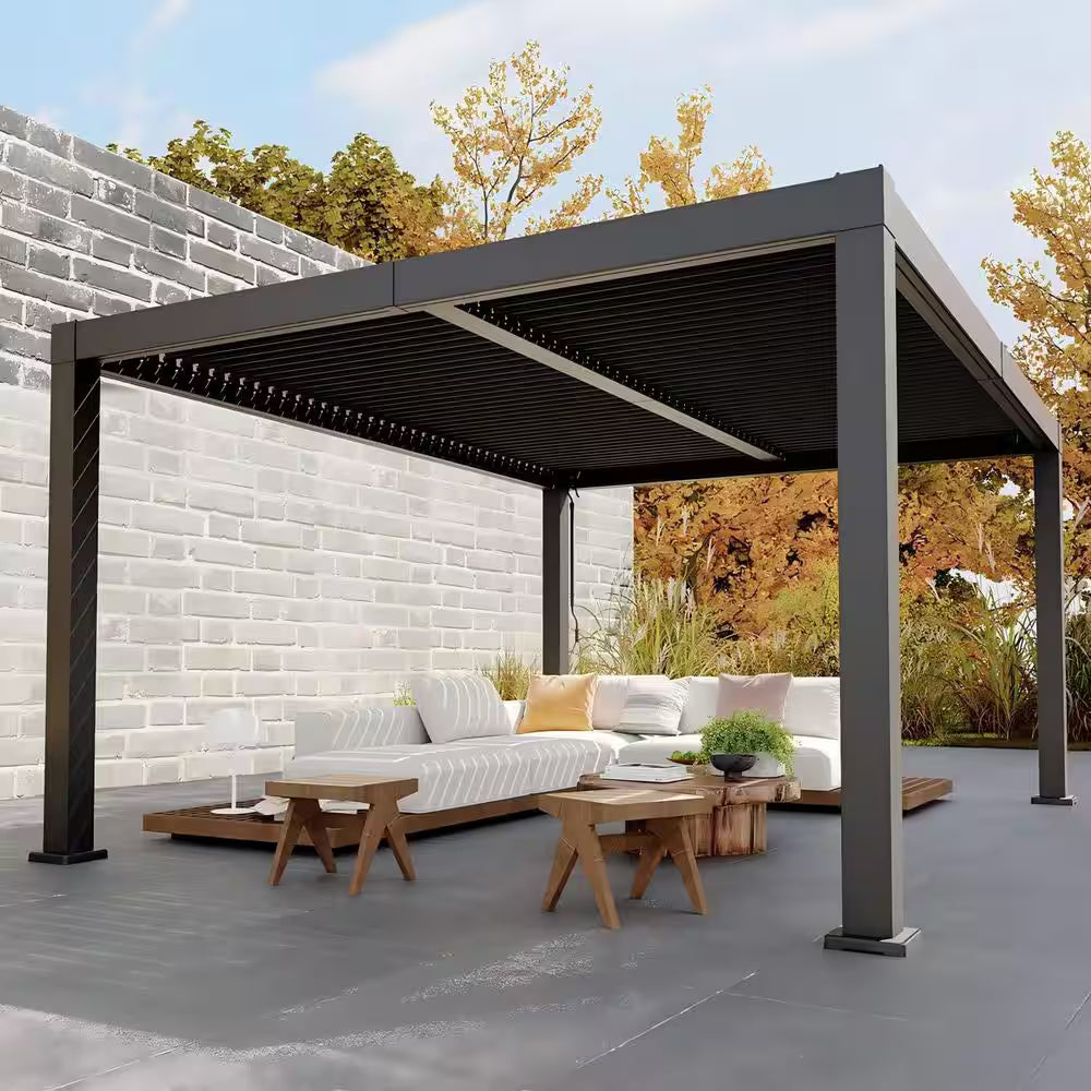 12X16Ft Louvered Pergola - All-Aluminum Outdoor Pergolas with Adjustable Louvered Roof,Outdoor Gazebo for Deck, Patio