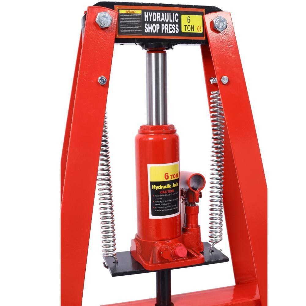 6-Ton Hydraulic Shop Press with Plates, Heavy-Duty A-Frame Garage Floor Press, Red