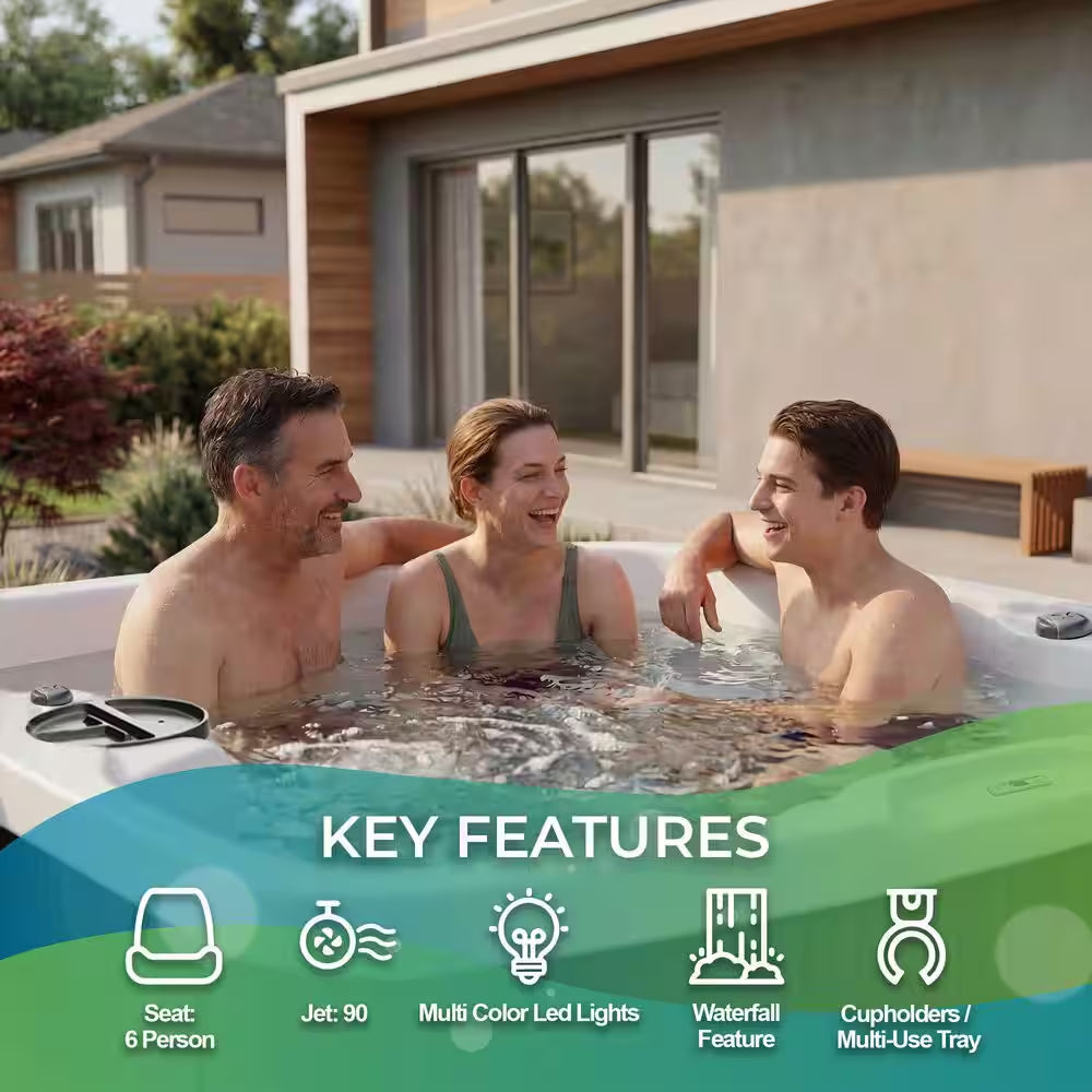 Leganza 6-Person 90-Jet 230V Hot Tub in Arctic White/Coastal Gray with Lounge Seating