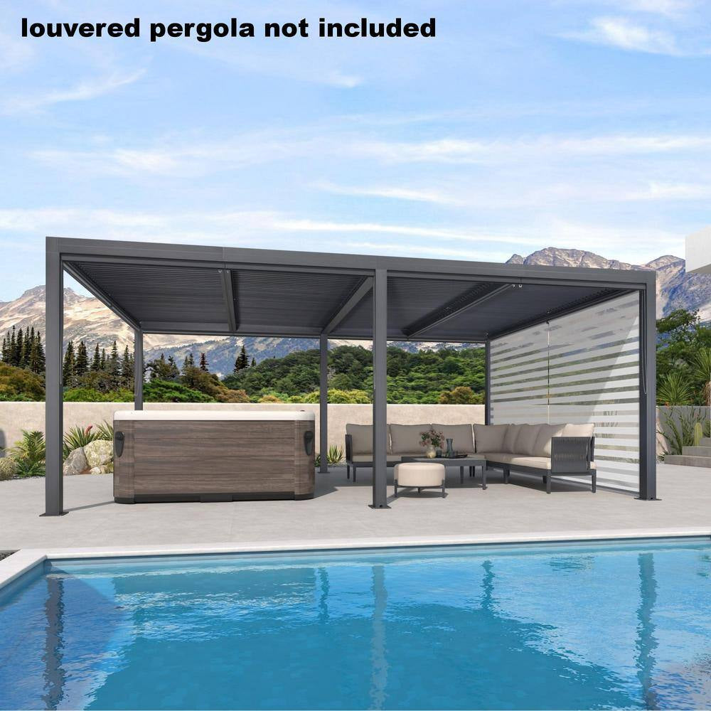 12 Ft. Individual Adjustable Sunshade Privacy Roller Blinds for Gray Aluminum Louvered Pergola 1-Side Wall