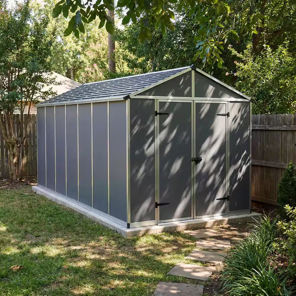 Rubicon 8 Ft. W X 17 Ft. D Resin Plastic Outdoor Garden Storage Shed with Floor (129.2 Sq. Ft.) in Dark Gray