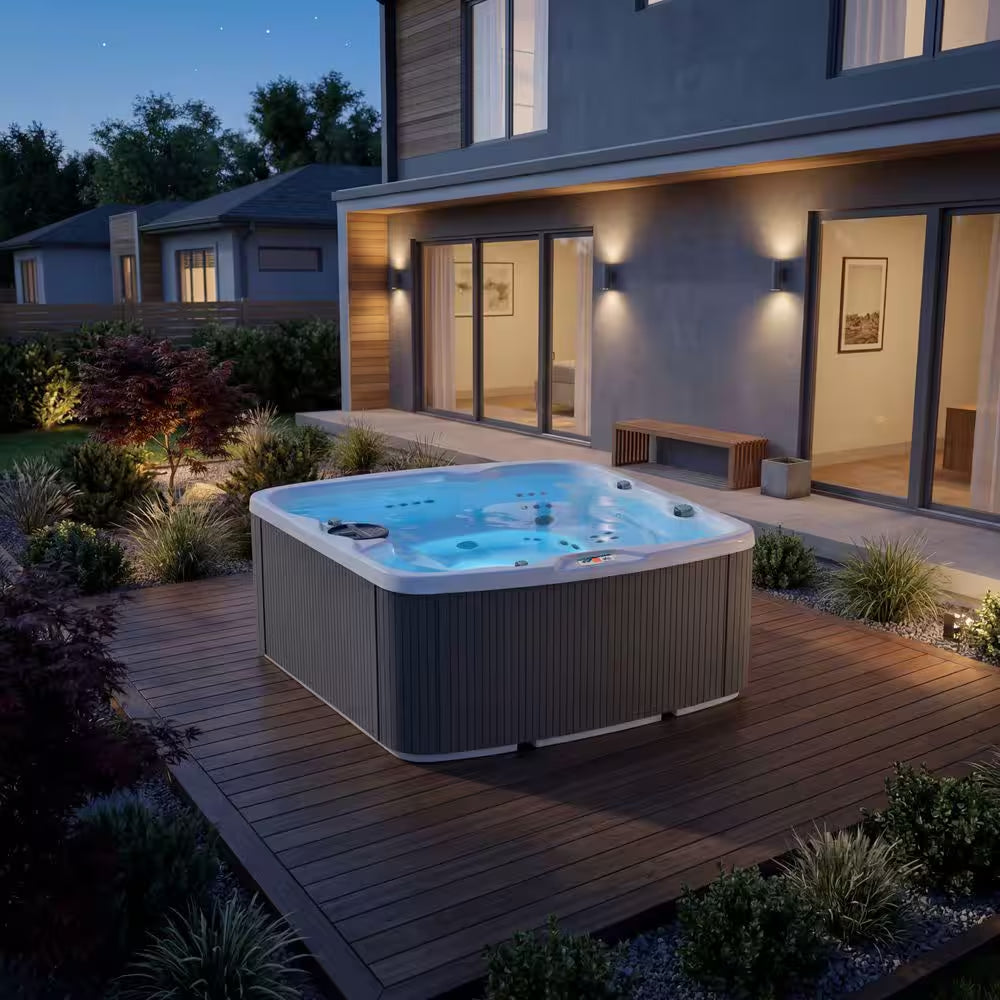 Leganza 6-Person 90-Jet 230V Hot Tub in Arctic White/Coastal Gray with Lounge Seating
