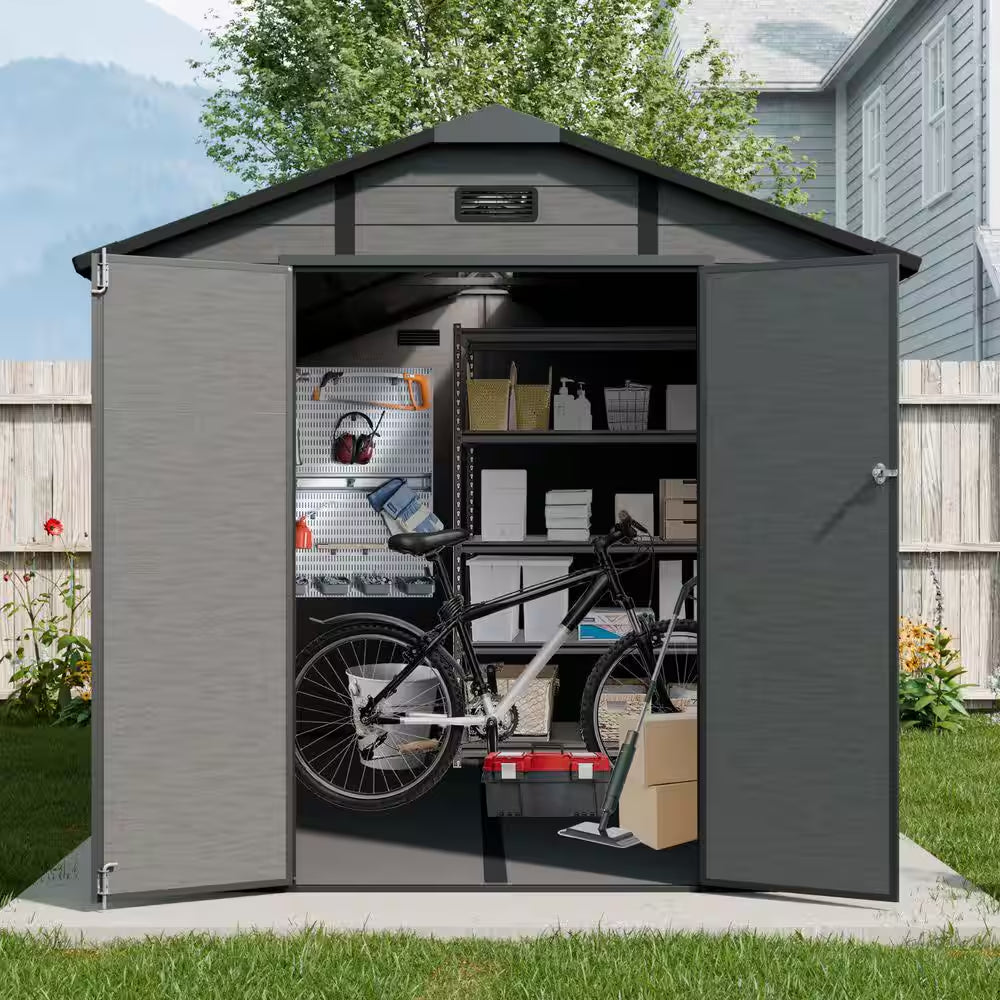 14 Ft. W X 8 Ft. D Plastic Outdoor Storage Shed - Lockable Resin Tool Shed with Window and Floor (112 Sq. Ft. )
