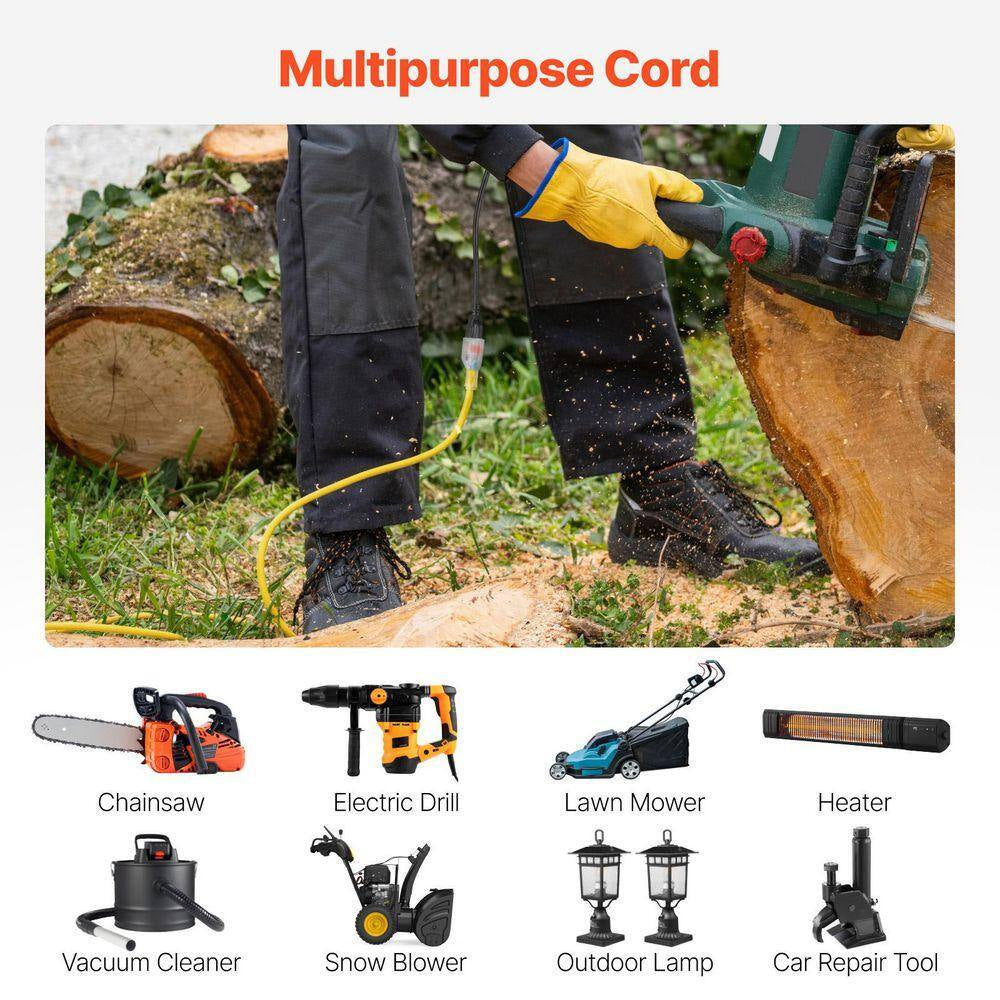 100 Ft. Heavy Duty Extension Cord 12AWG 15 Amp 125-Volts 1875W Generator Extension Cord with Lighted End Flexible