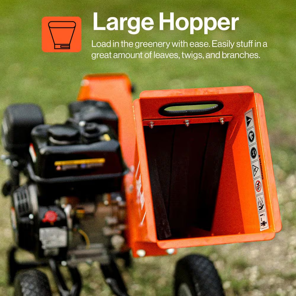 Compact Wood Chipper – 3 In. Capacity, 7 HP Gas Engine, Reinforced Rotor for Heavy-Duty Yard Chipping