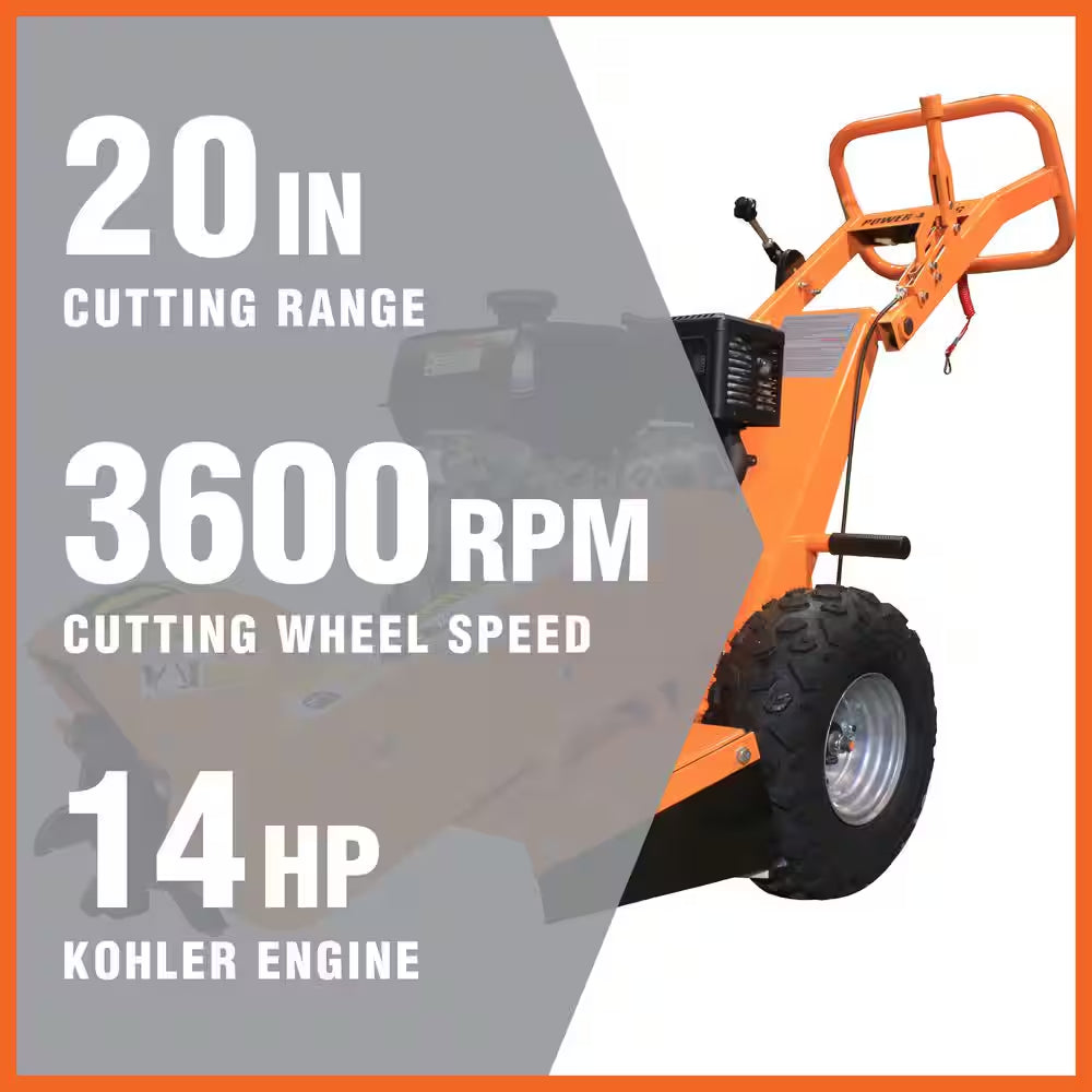 11 In. 14 HP Commercial Kohler Gas Powered Stump Grinder with Extra Set of Teeth and Precision Control Brake