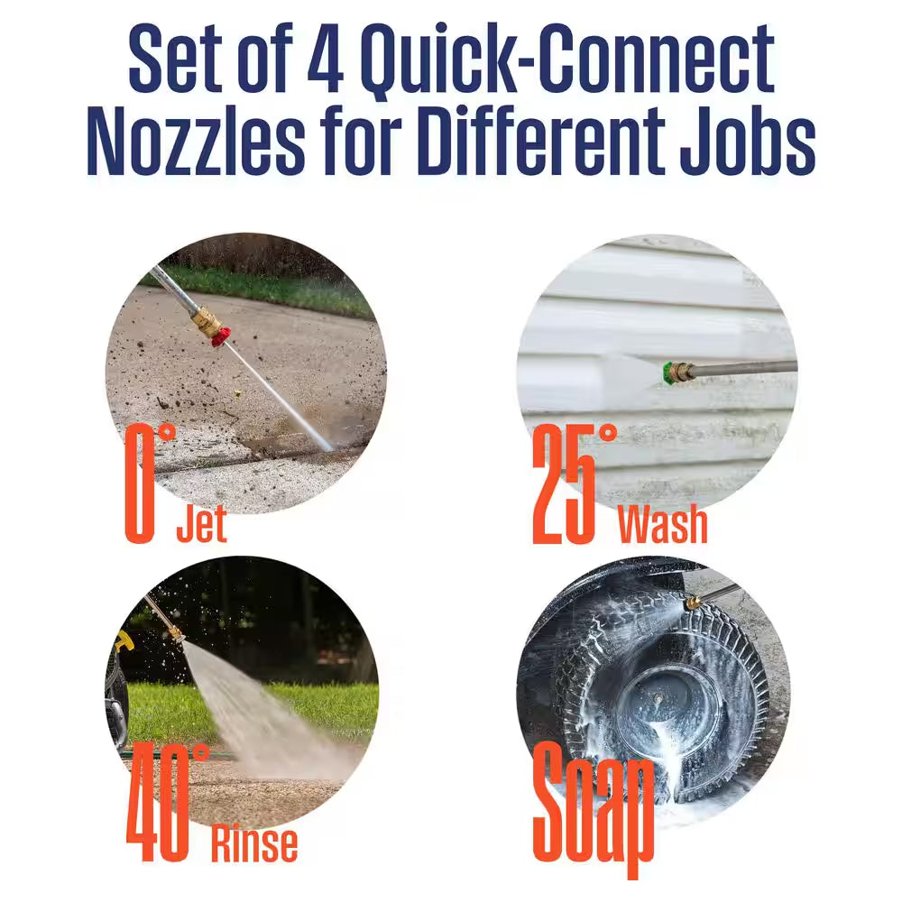 3000 PSI 2.3 GPM Gas Powered Axial Cam Pump Cold Water Pressure Washer with 4 Quick Connect Tips