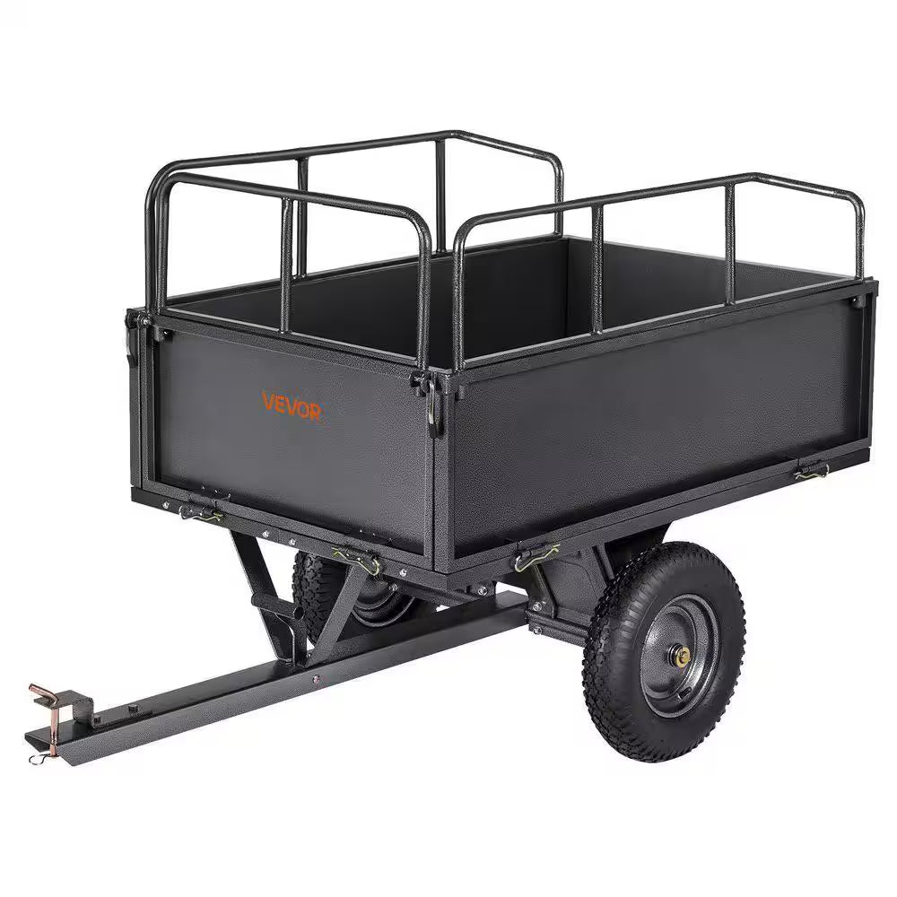 1500 Lbs. 15 Cu. Ft. Steel Havy-Duty ATV Trailer Dump Cart, Garden Cart Garden Utility Trailer with Removable Sides
