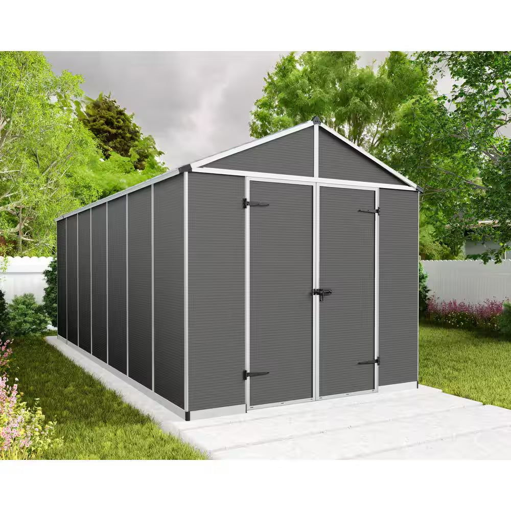Rubicon 8 Ft. W X 17 Ft. D Resin Plastic Outdoor Garden Storage Shed with Floor (129.2 Sq. Ft.) in Dark Gray