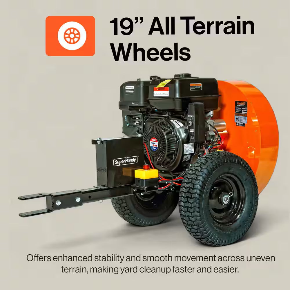 207 MPH Air Speed, 15HP Electric Start Gas Engine, 3000 CFM, Adjustable Airflow, Metal Impeller, Tow-Behind Leaf Blower