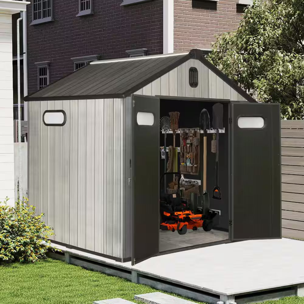 8 Ft. X 16 Ft. Outdoor Resin Patio Storage Shed with Lockable Door, Windows & Vents, Weatherproof, Gray