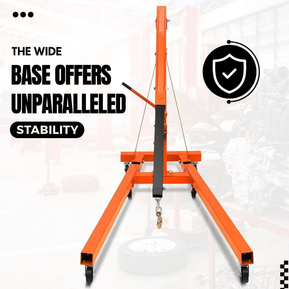 4400 Lbs (2 Ton) Capacity Foldable Engine Hoist, Hydraulic Shop Crane, 6 Wheels, Telescopic Boom, Cherry Picker,Orange