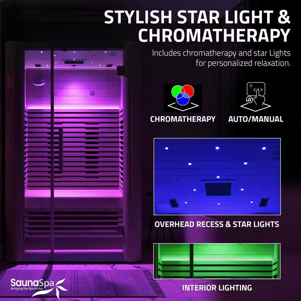 Full Spectrum 2-Person Infrared Indoor Sauna with Full Range Near, Mid, and Far Infrared Panels and Wifi Control