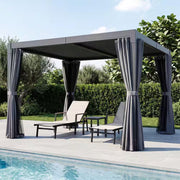 10 Ft. X 10 Ft. Grey All-Aluminum Outdoor Louvered Pergola with Adjustable Roof, Curtains and Netting