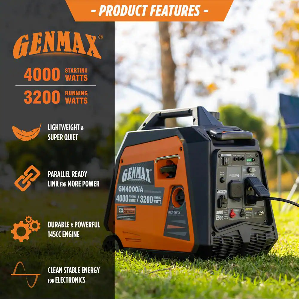 4000-Watt Recoil Start Gasoline Powered Inverter Generator Light-Weight and Quiet with 145Cc OHV Engine