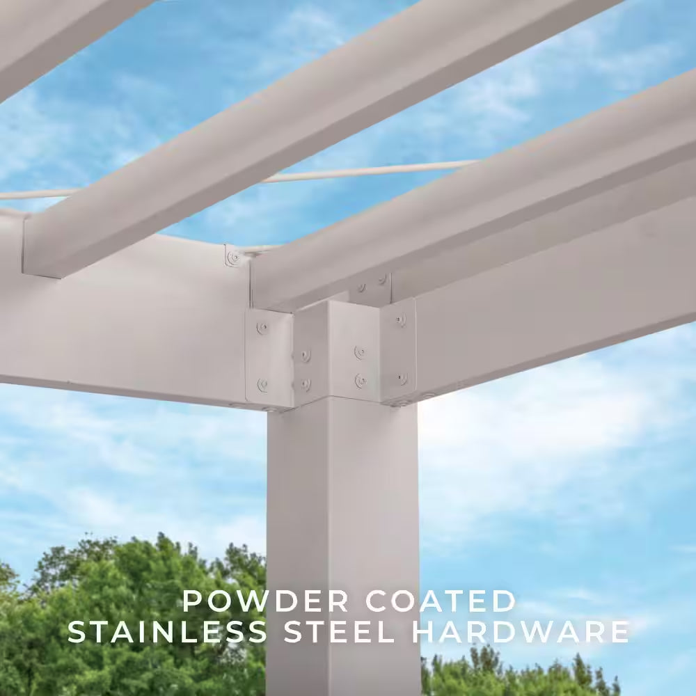 Windham 14 Ft. X 10 Ft. White Powder Coated Galvanized Steel Metal Modern Pergola W/ Sail Shade Soft Canopy and Electric