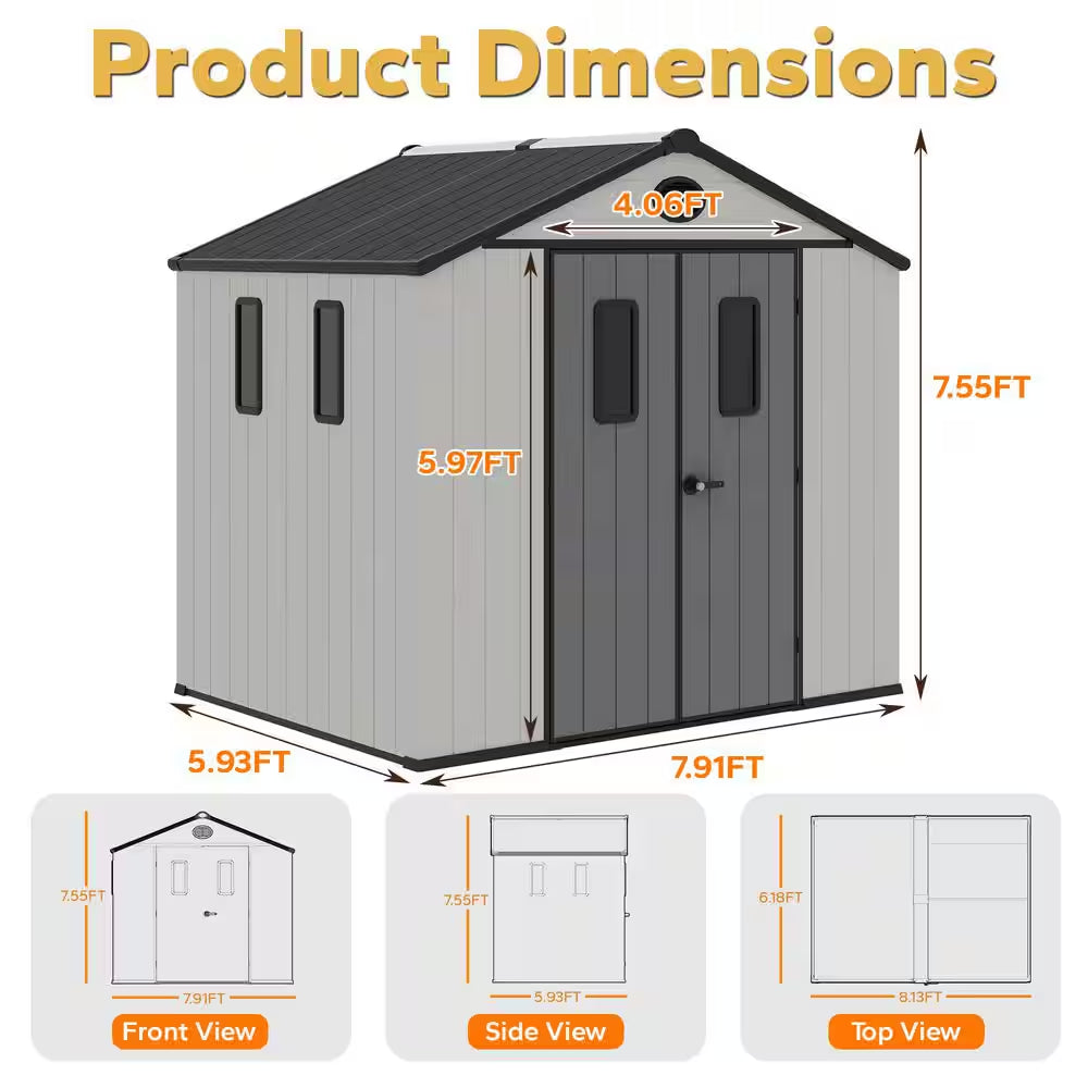 6 Ft. X 8 Ft. Durable Resin Garden Outdoor Storage Shed with Reinforced Floor and Lockable Door (48 Sq. Ft.)