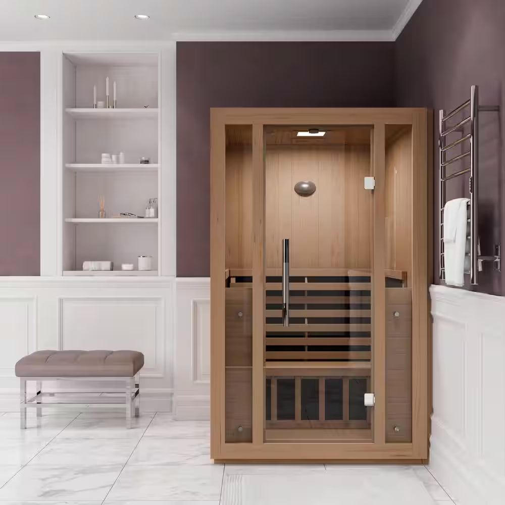 2-Person Indoor Hemlock Wood Carbon FAR Infrared Sauna with Redlight Heating Tube, Touch Control Panel and Bluetooth