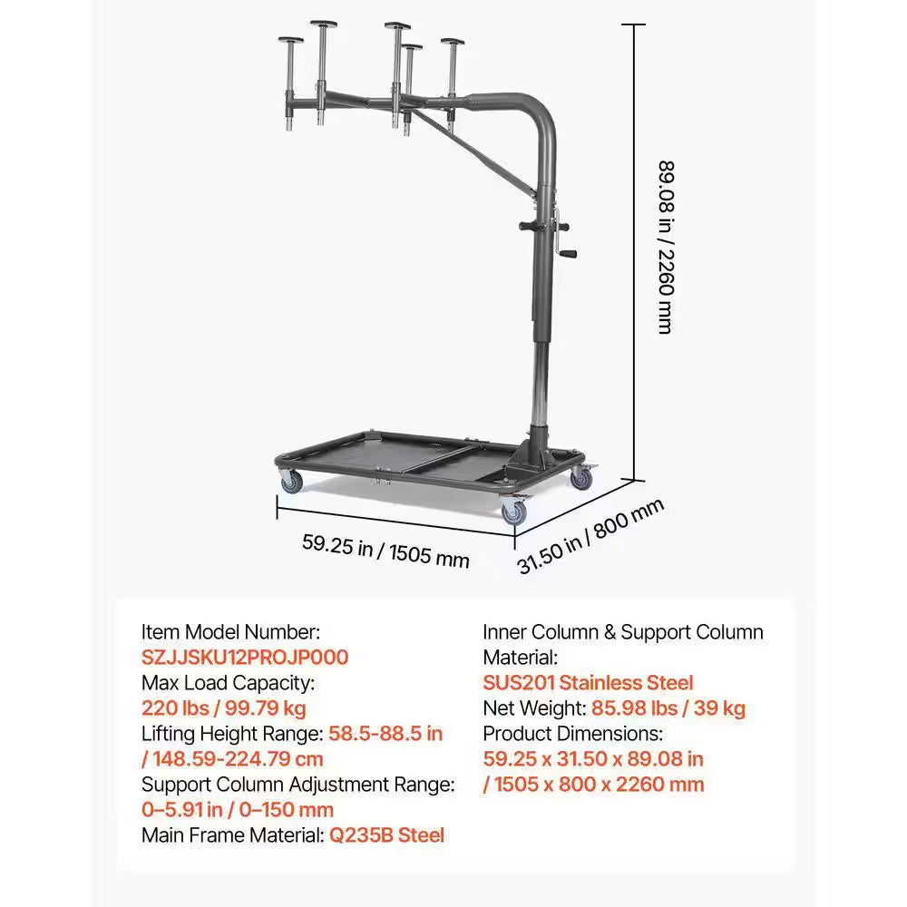 Hardtop Remover Lift 220 Lbs., Portable Carlift, Adjustable Height for Jeep Wrangler YJ TJ JK JL 4XE Ford Bronco 6 Gen+